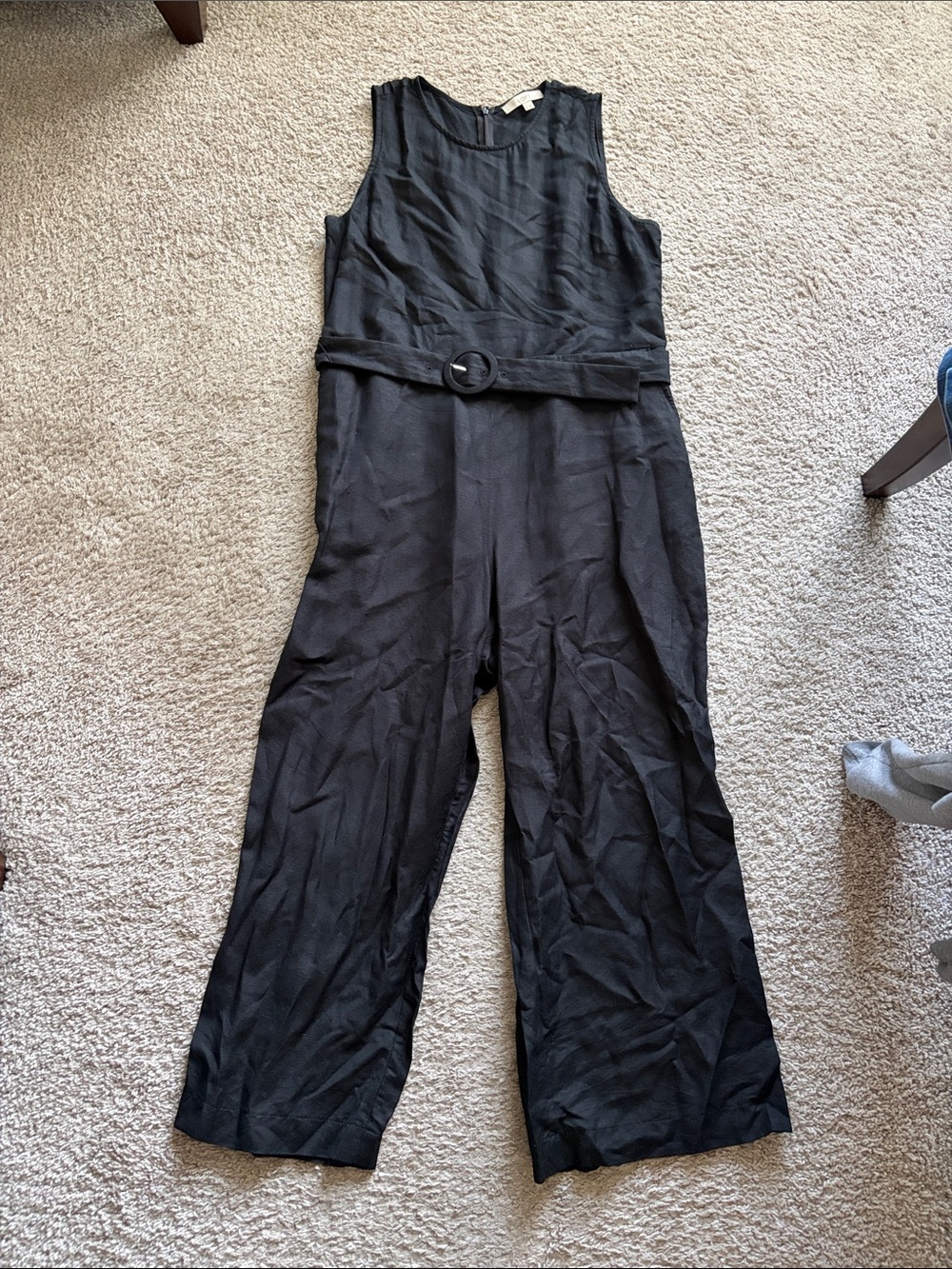 Classic Black Sleeveless Belted Jumpsuit